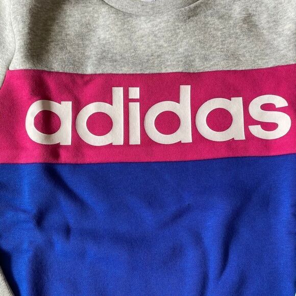 Adidas Colorblock Stripe Logo Crewneck Pullover Gray Medium 10/12 - Picture 4 of 7